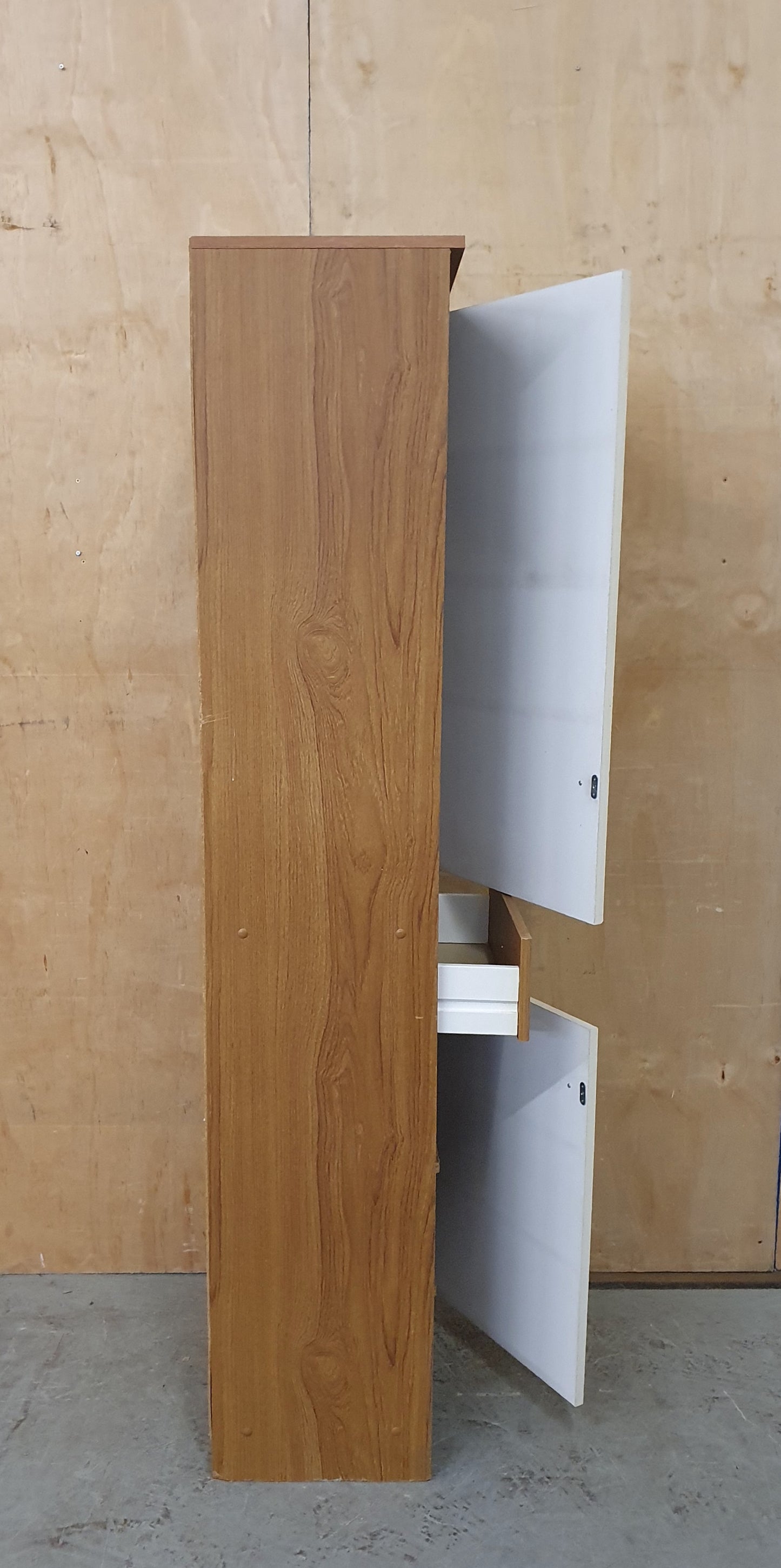 Slim Wood Wardrobe with 2 Doors and Central Drawer - 104598
