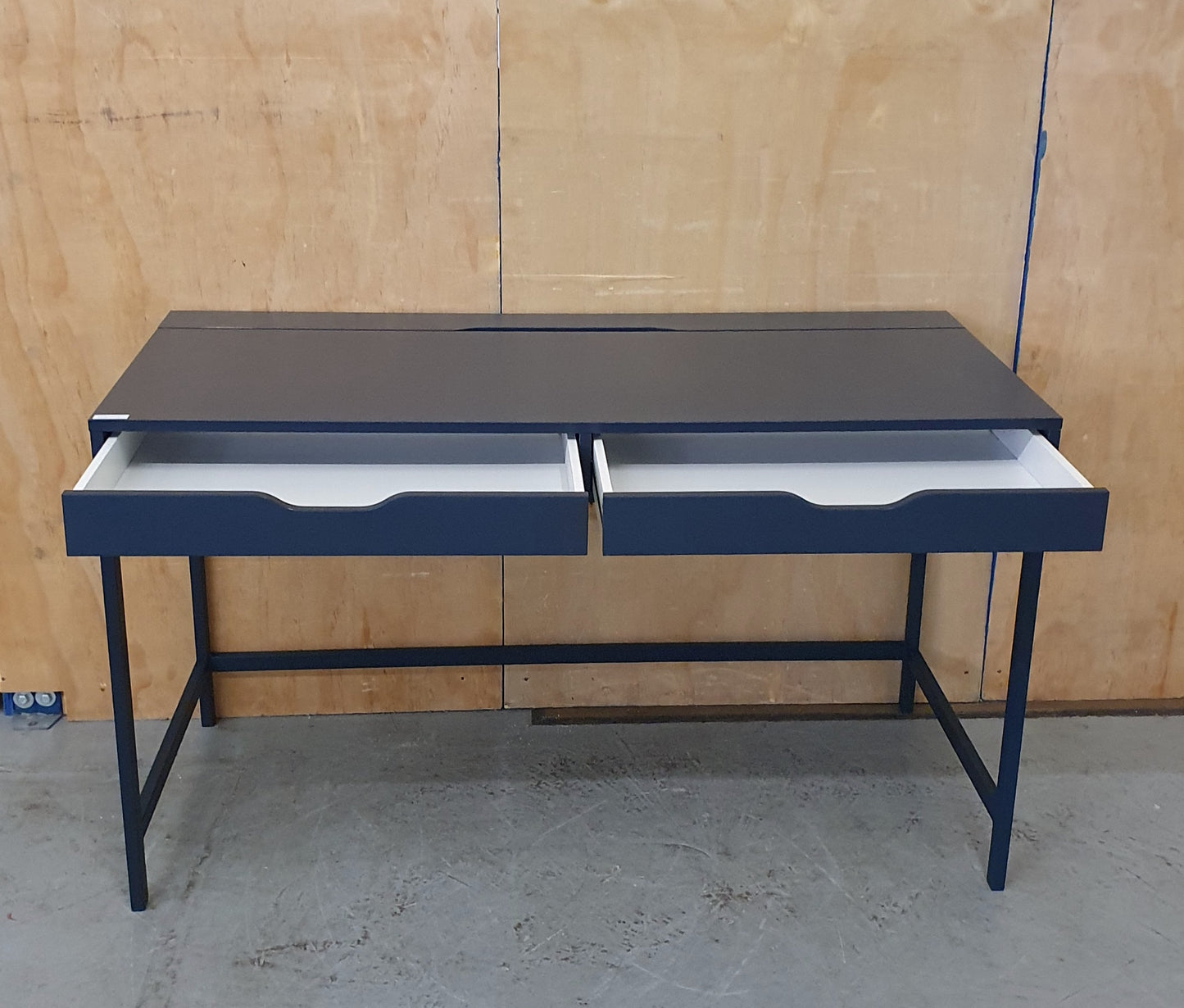 IKEA ALEX Navy Blue Desk with Back Panel Section and 2 Drawers - 103908