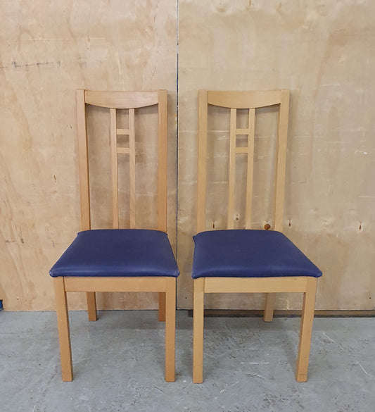 2 Matching Wood Dining Chairs with Blue Fabric Covered Seats - EL104557 / EL104558