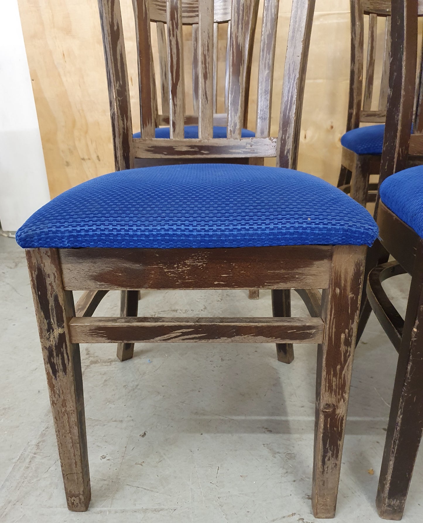 4 Matching Dark Brown Dining Chairs with Navy Blue Fabric Seats - 103899/103900/103901/103902
