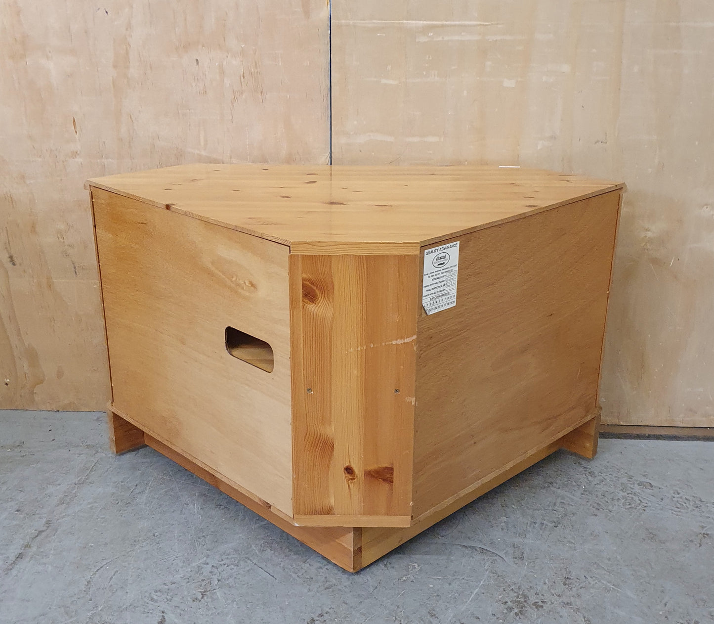 DUCAL Pine Corner TV Stand with Green Velvet Lined Drawer and Central Shelf - EL104071