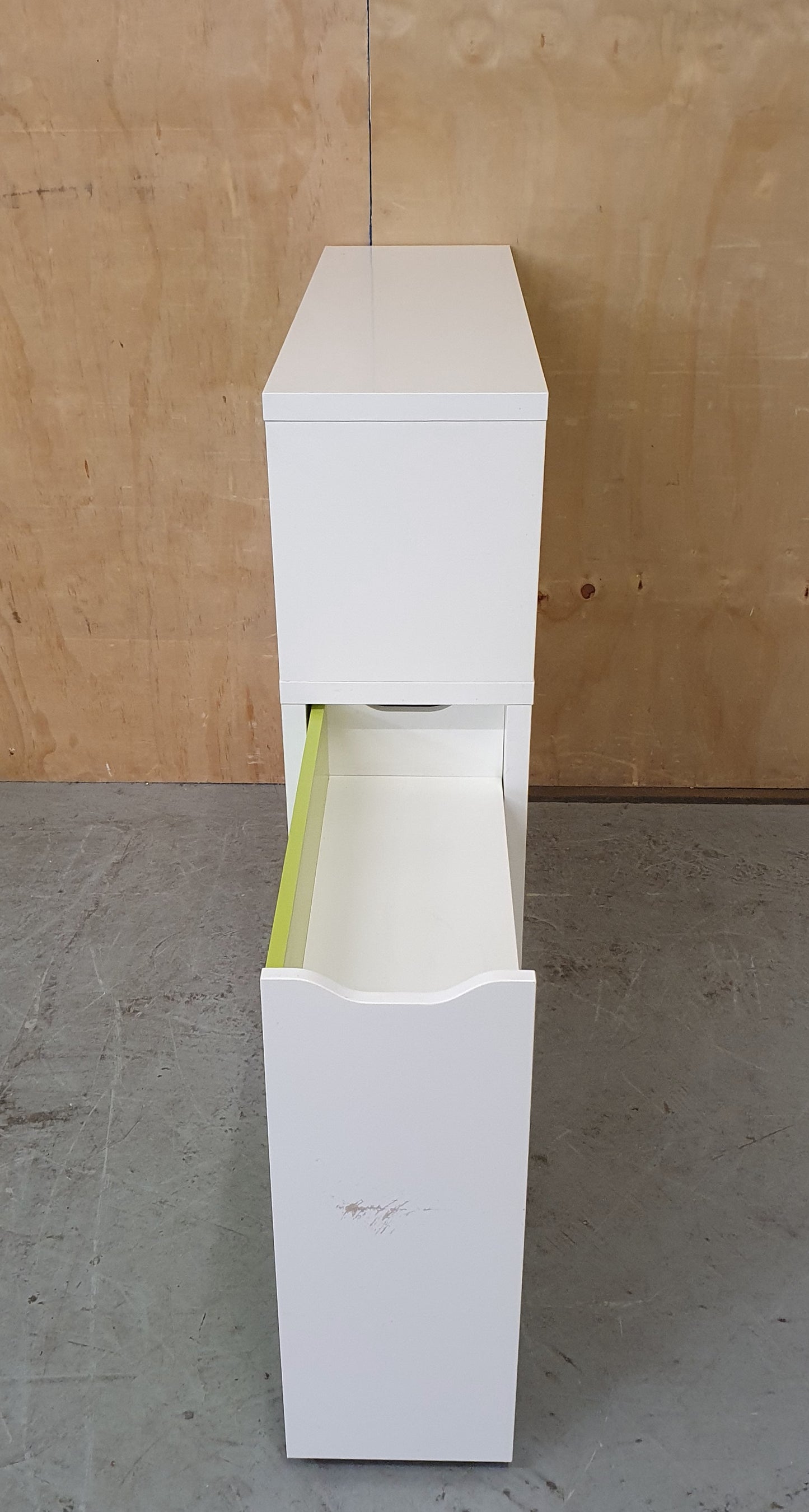 White and Lime Green Wodden Storage Unit with Pull-Out Drawer - EL104357