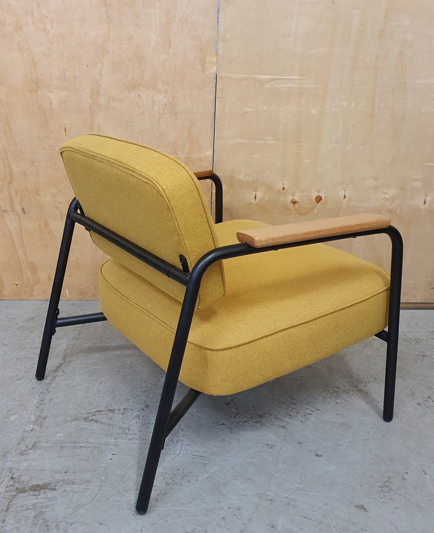 Modern Mustard Accent Chair with Black Metal Frame, Wood Armrest and Detachable Back Rest - 104869