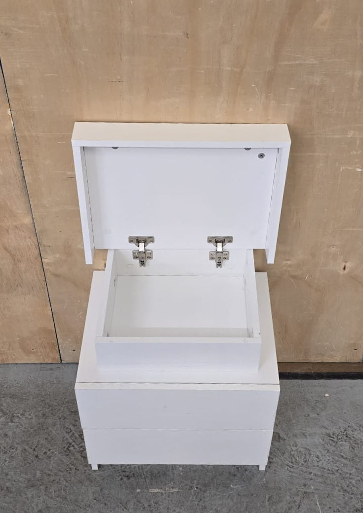 Single White Bedside Cabinet with 2 Drawers and Top Open Section - 104616