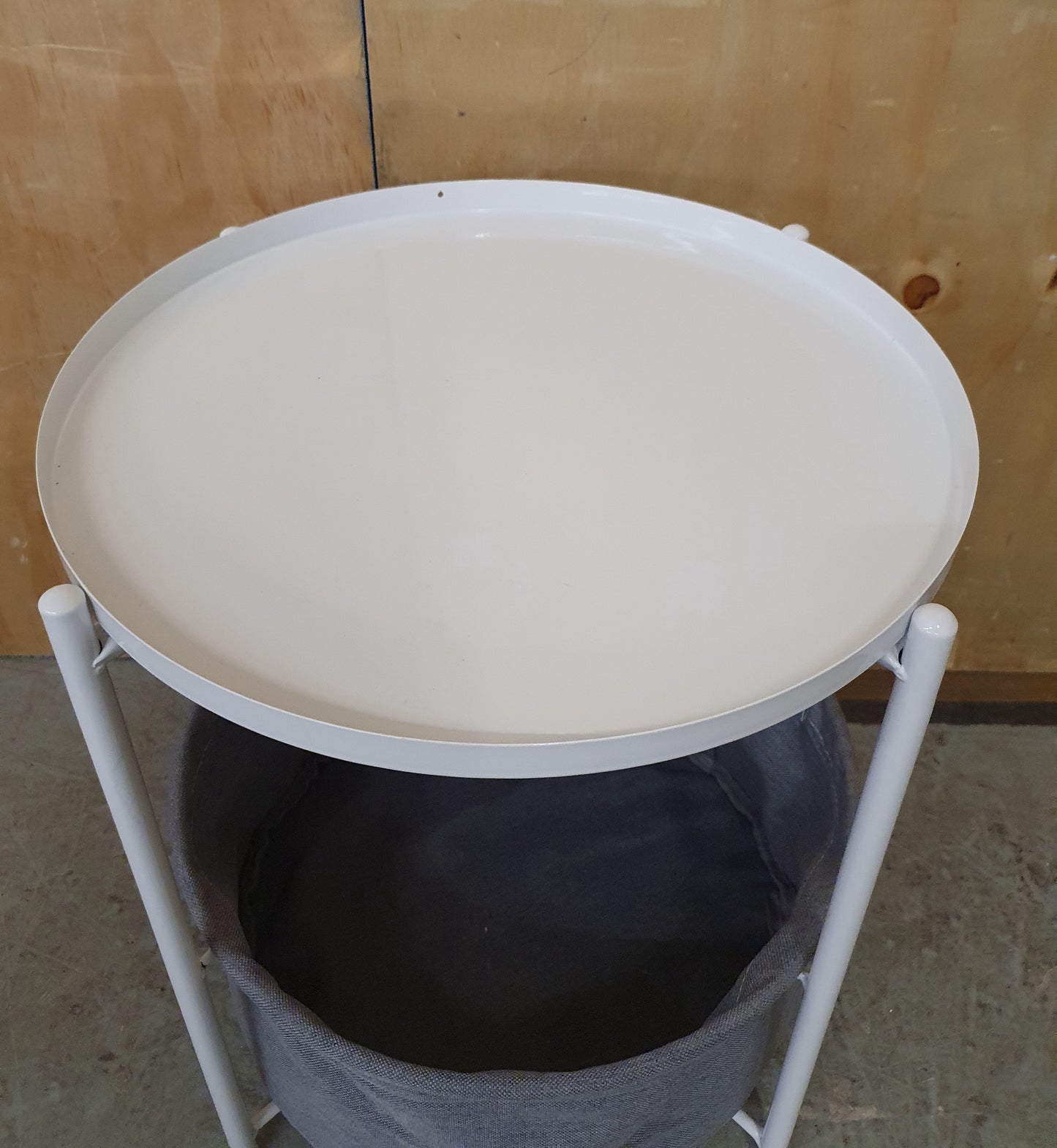 2 Tier Round White Metal Coffee Table with Grey Canvas Storage - 104268