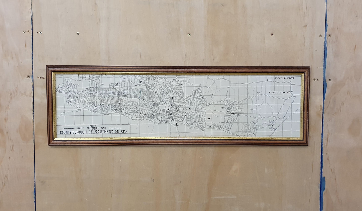Large Southend on Sea Map in Wooden Frame - 050425-01
