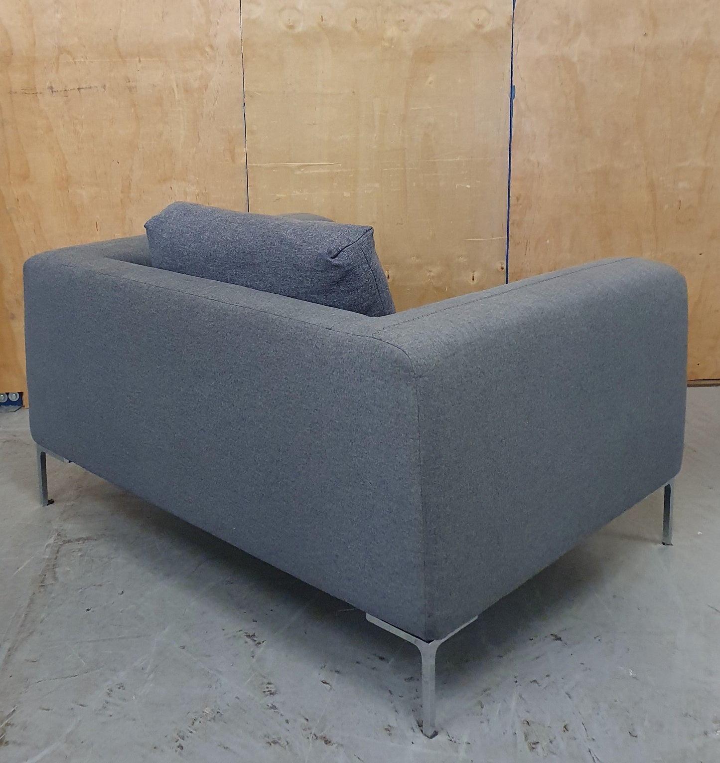 Grey Love Seat / Large Armchair with Chrome Feet - 104573