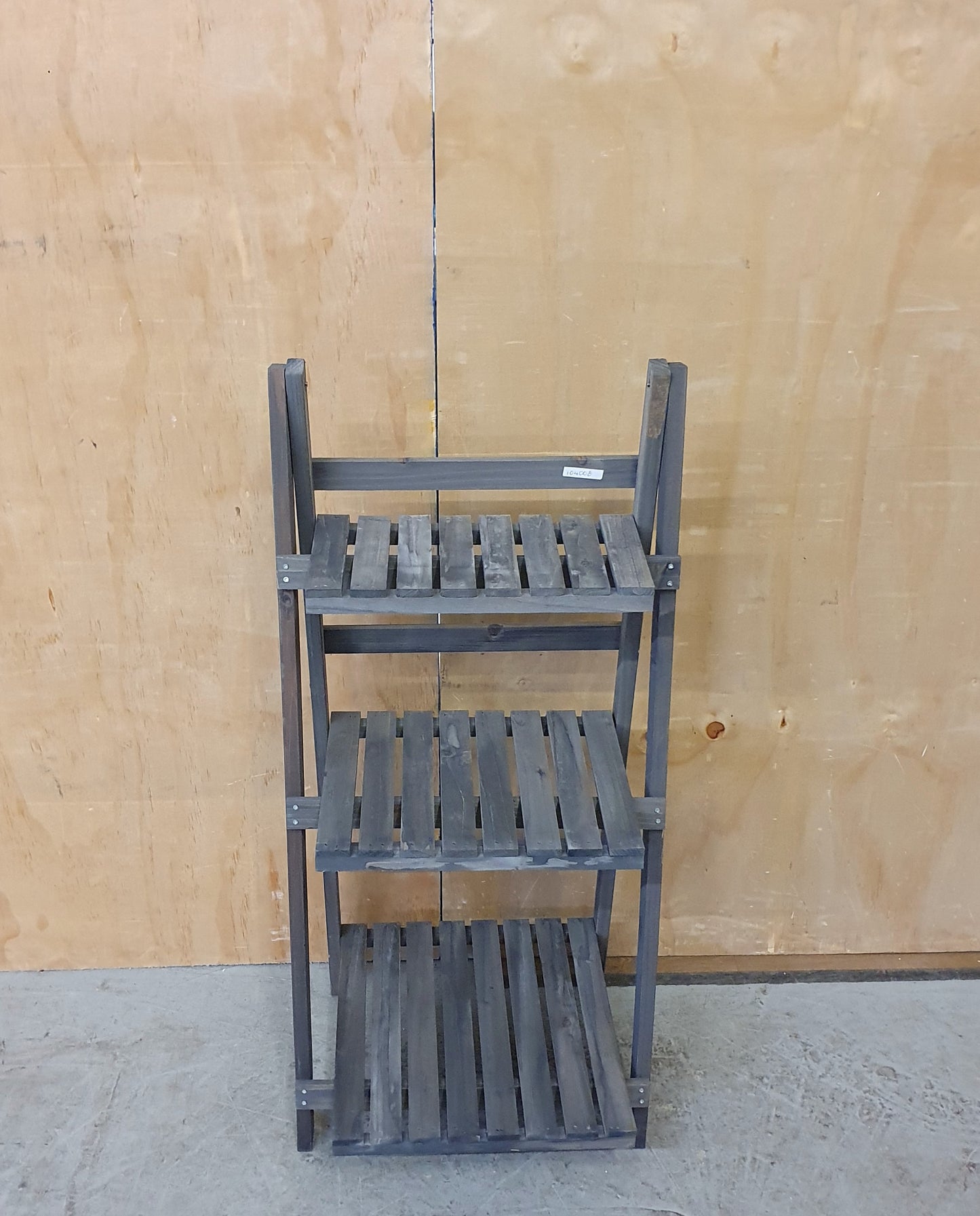 Grey Wood Folding Shelving Unit with 3 Slatted Shelves - 104008