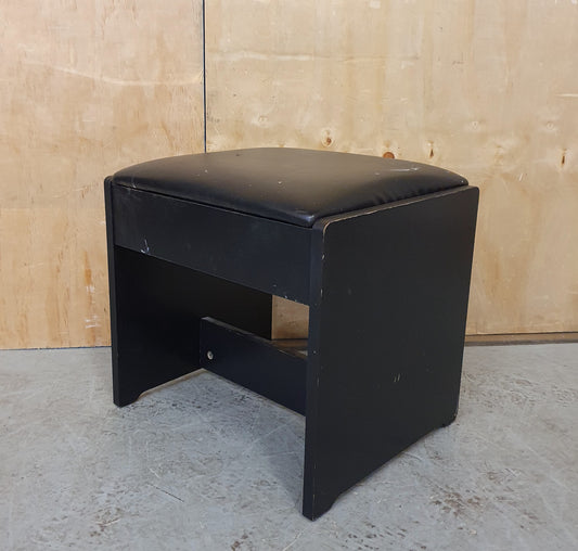 Black Wood Frame Footstool with Faux Leather Black Seat - EL104015