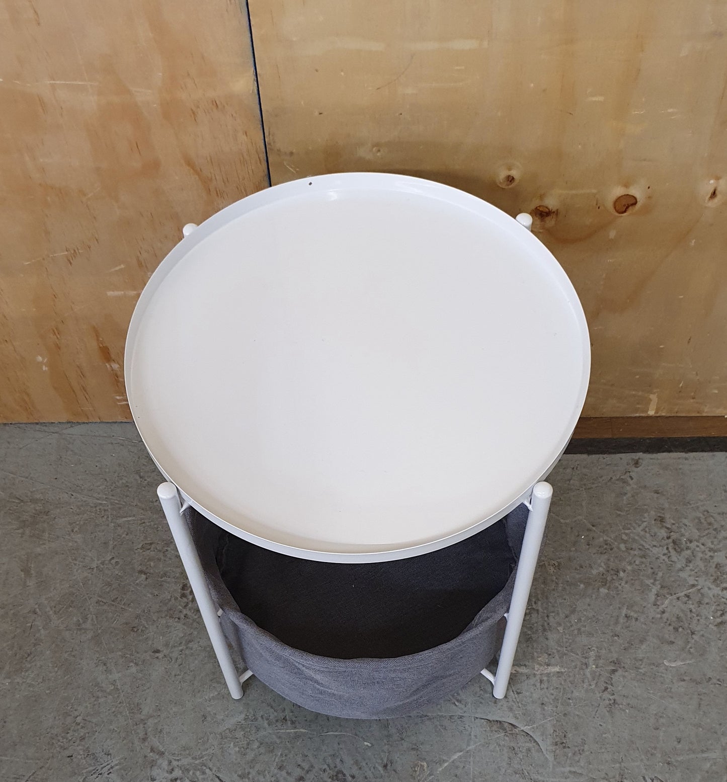 2 Tier Round White Metal Coffee Table with Grey Canvas Storage - 104268