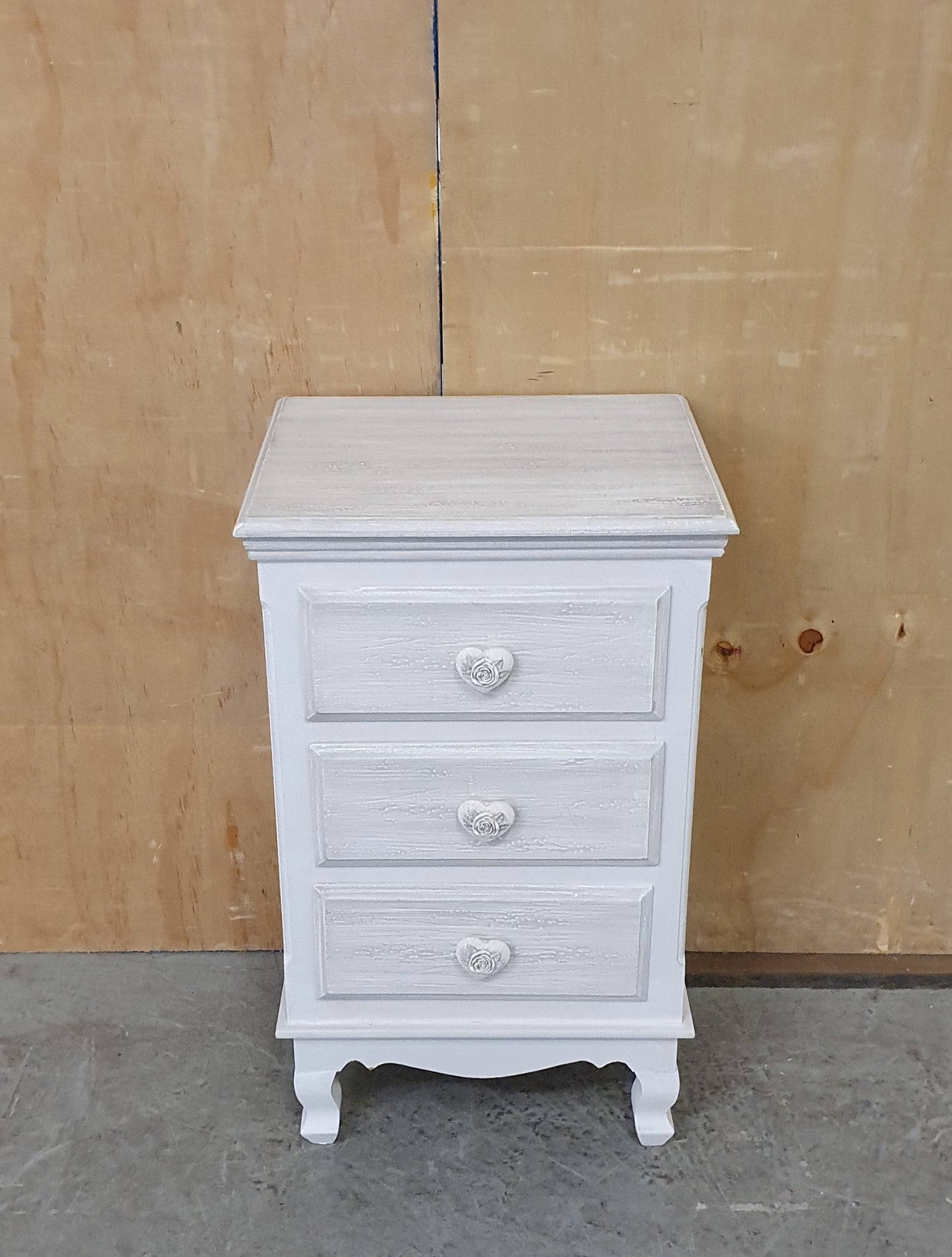 Grey 3 Drawer Bedside Cabinet with Heart Shaped Handles - 104617