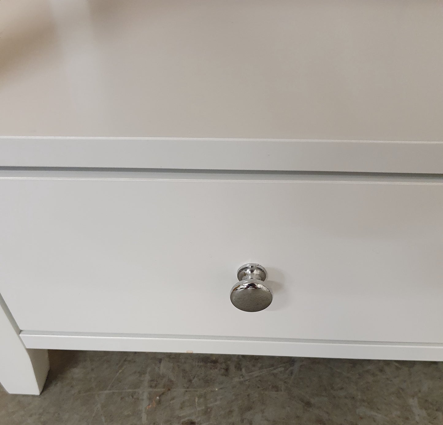 Small White Wood 2 tier Cabinet with 1 Drawer and Criss-Cross Back - 130825-07