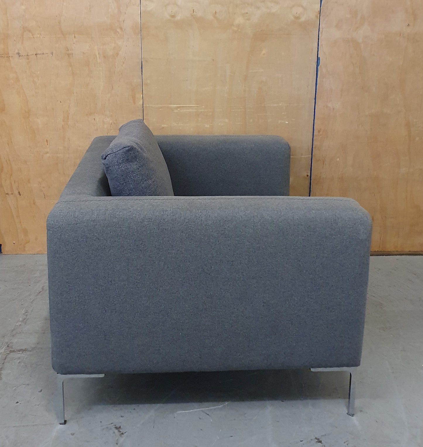 Grey Love Seat / Large Armchair with Chrome Feet - 104573