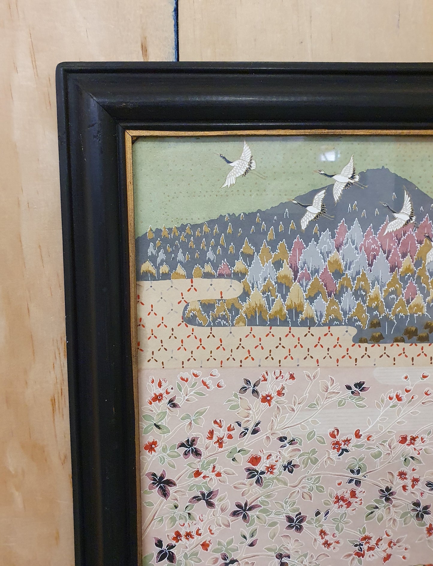 Large Japanese Inspired Print in Black Wood Frame - EL104246