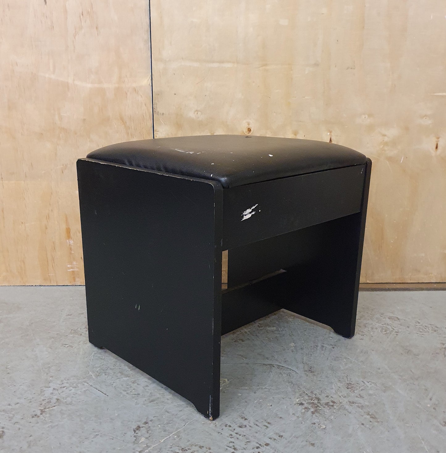 Black Wood Frame Footstool with Faux Leather Black Seat - EL104015