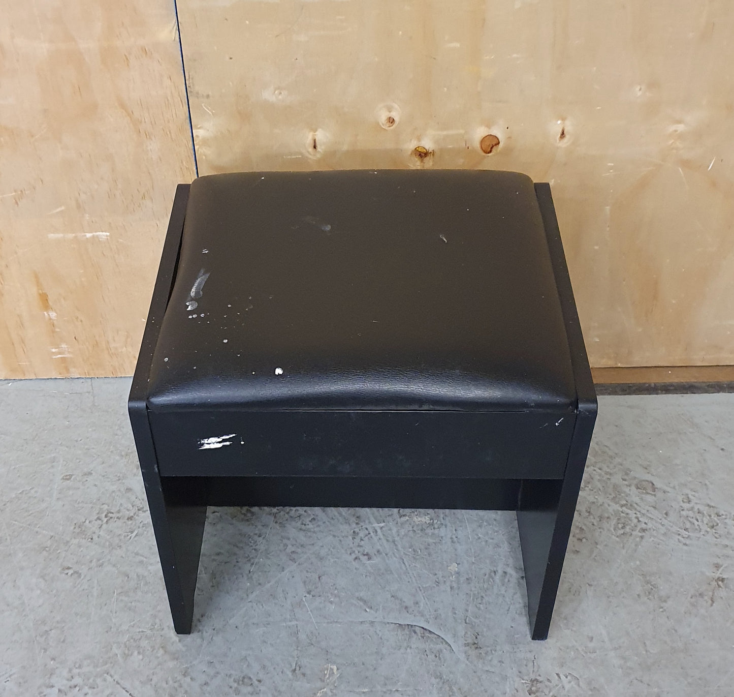 Black Wood Frame Footstool with Faux Leather Black Seat - EL104015