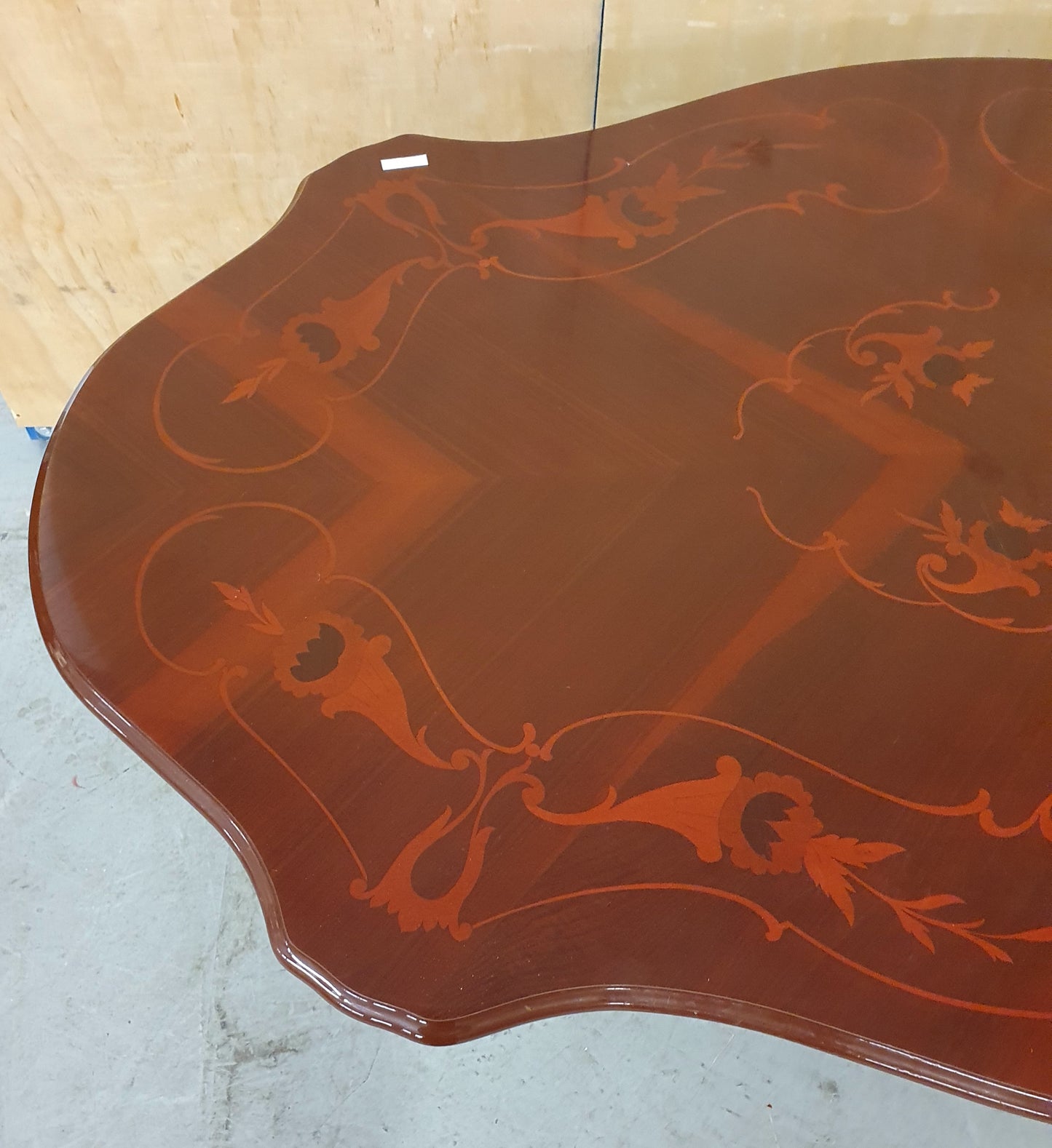 Large Dark Wood Vaneer Dining Table with Decorative Design Table Top - 103926