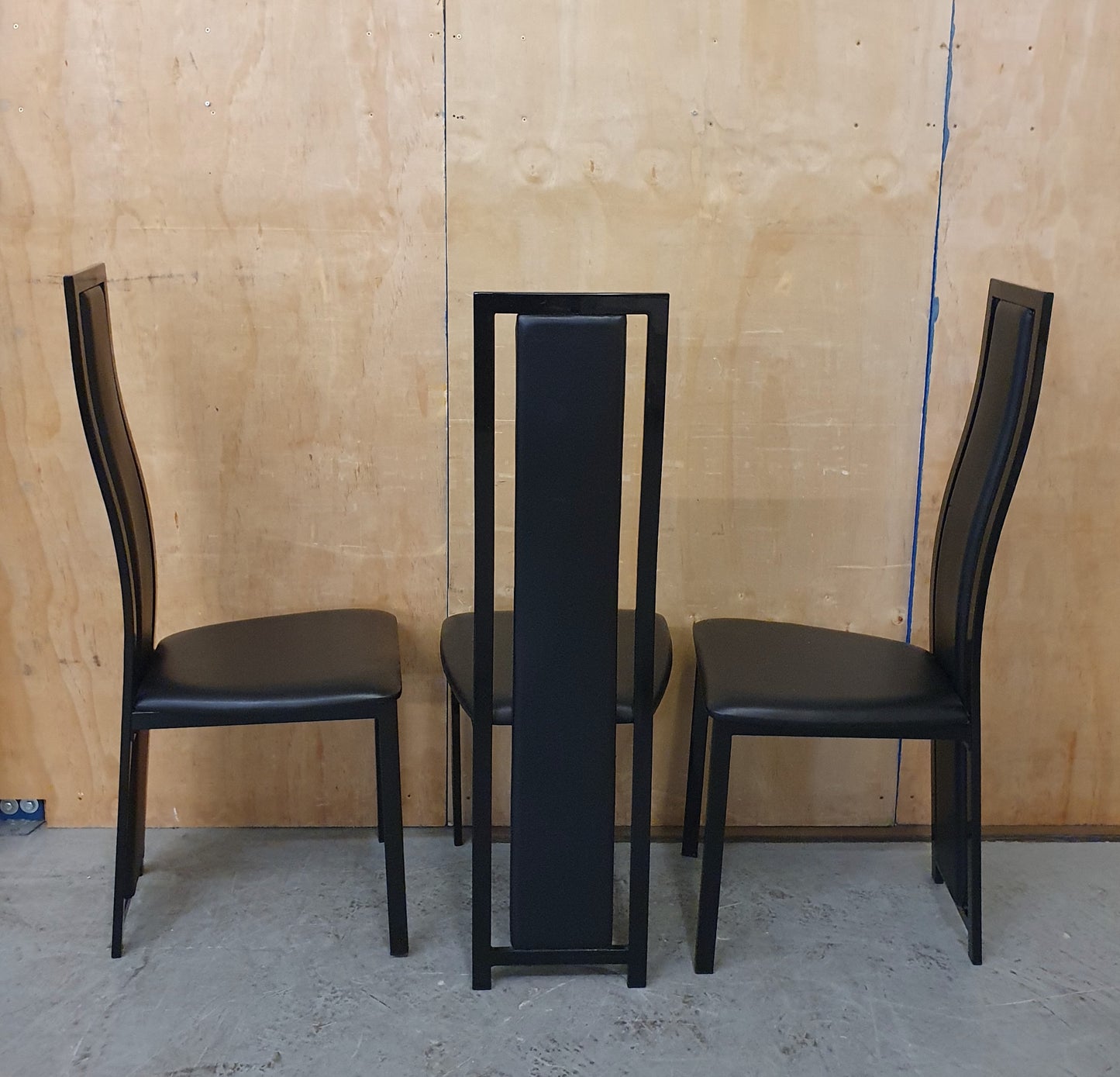 3 Matching Black High Back Faux Leather Dining Chairs - 104433 / 104434 / 104435