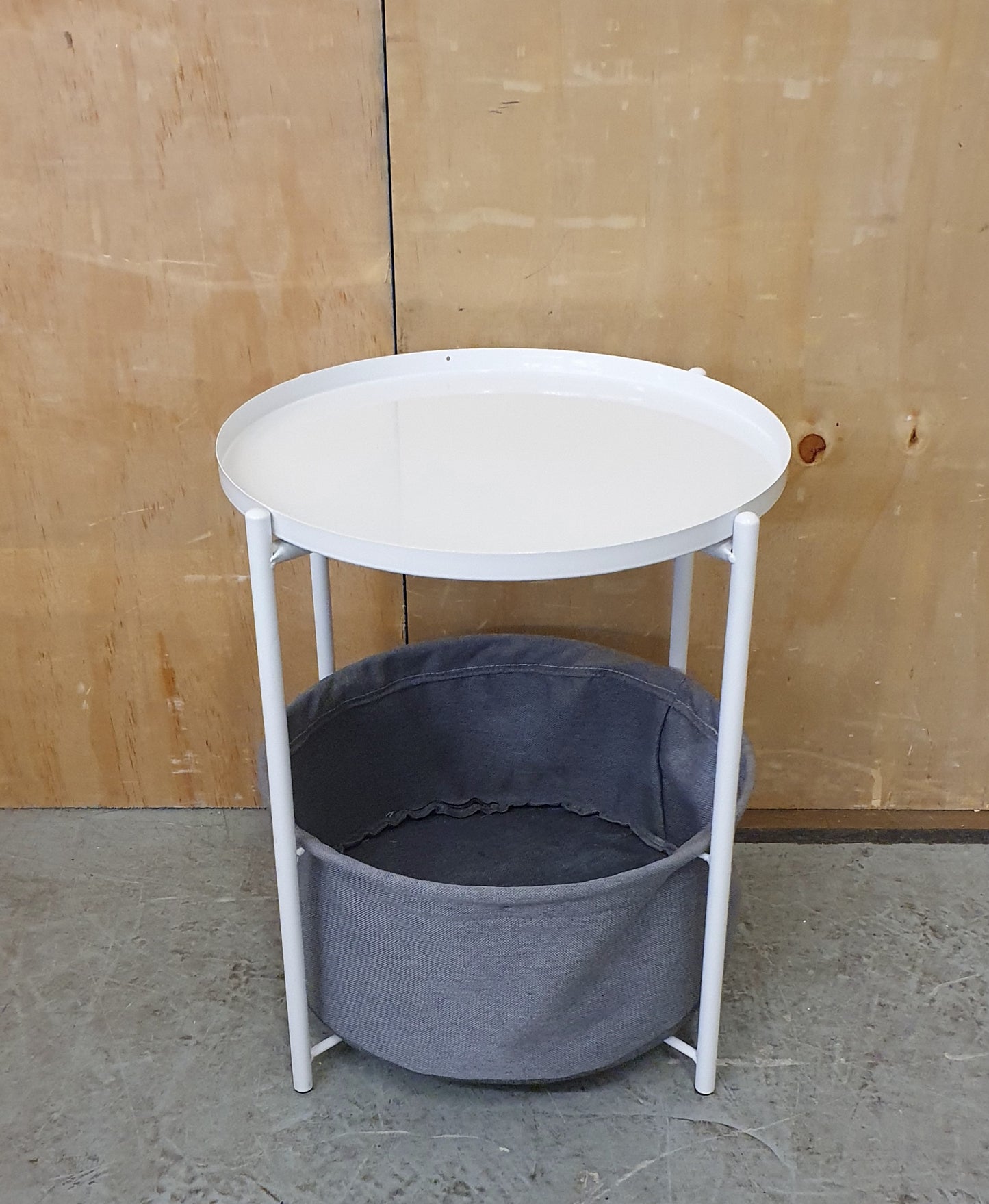 2 Tier Round White Metal Coffee Table with Grey Canvas Storage - 104268