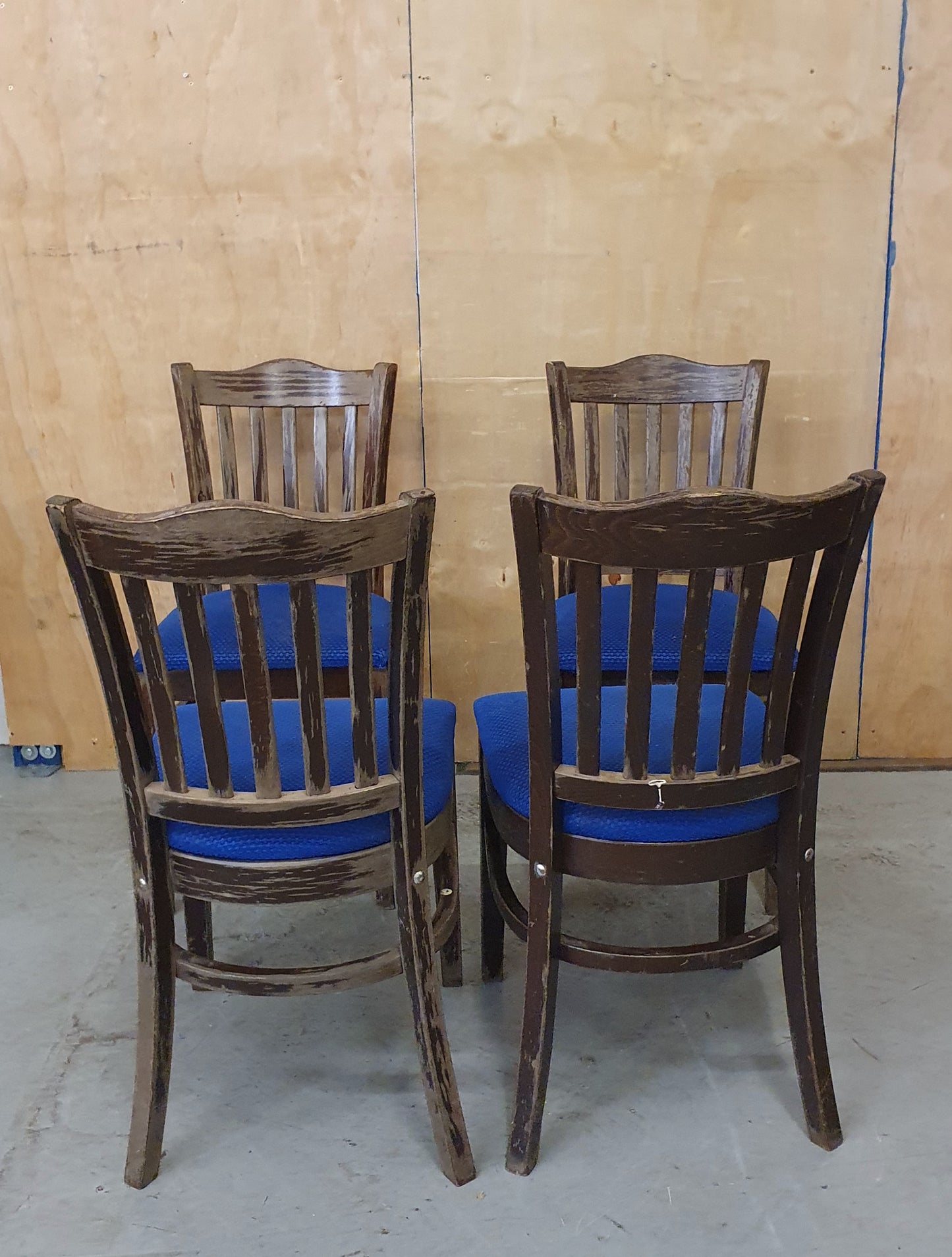 4 Matching Dark Brown Dining Chairs with Navy Blue Fabric Seats - 103899/103900/103901/103902