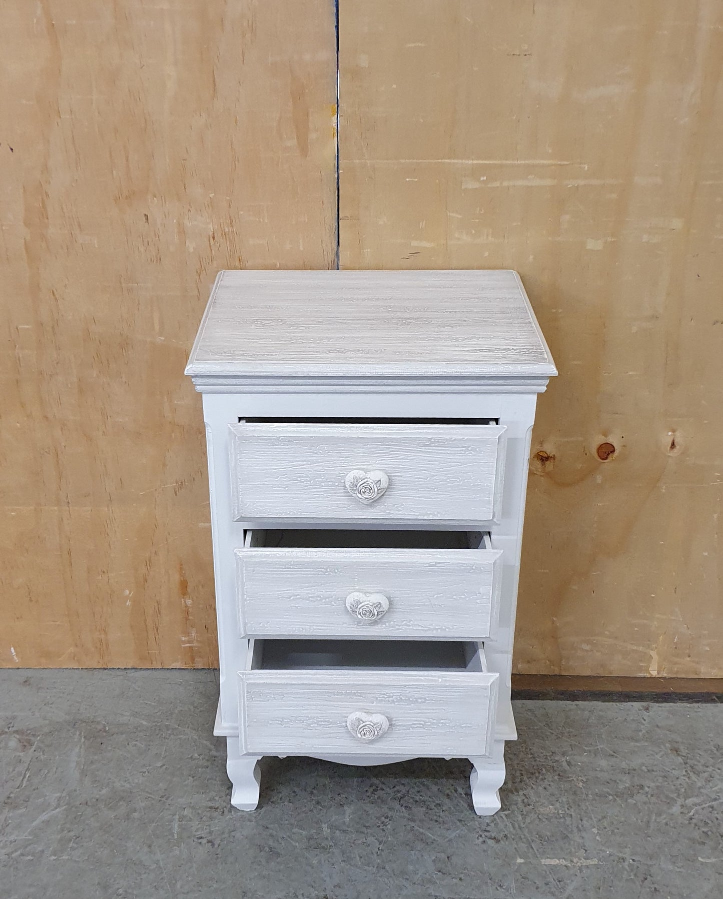 Grey 3 Drawer Bedside Cabinet with Heart Shaped Handles - 104617