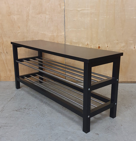 3 Tier Black Wood Shoe Rack with Chrome Section - 104841