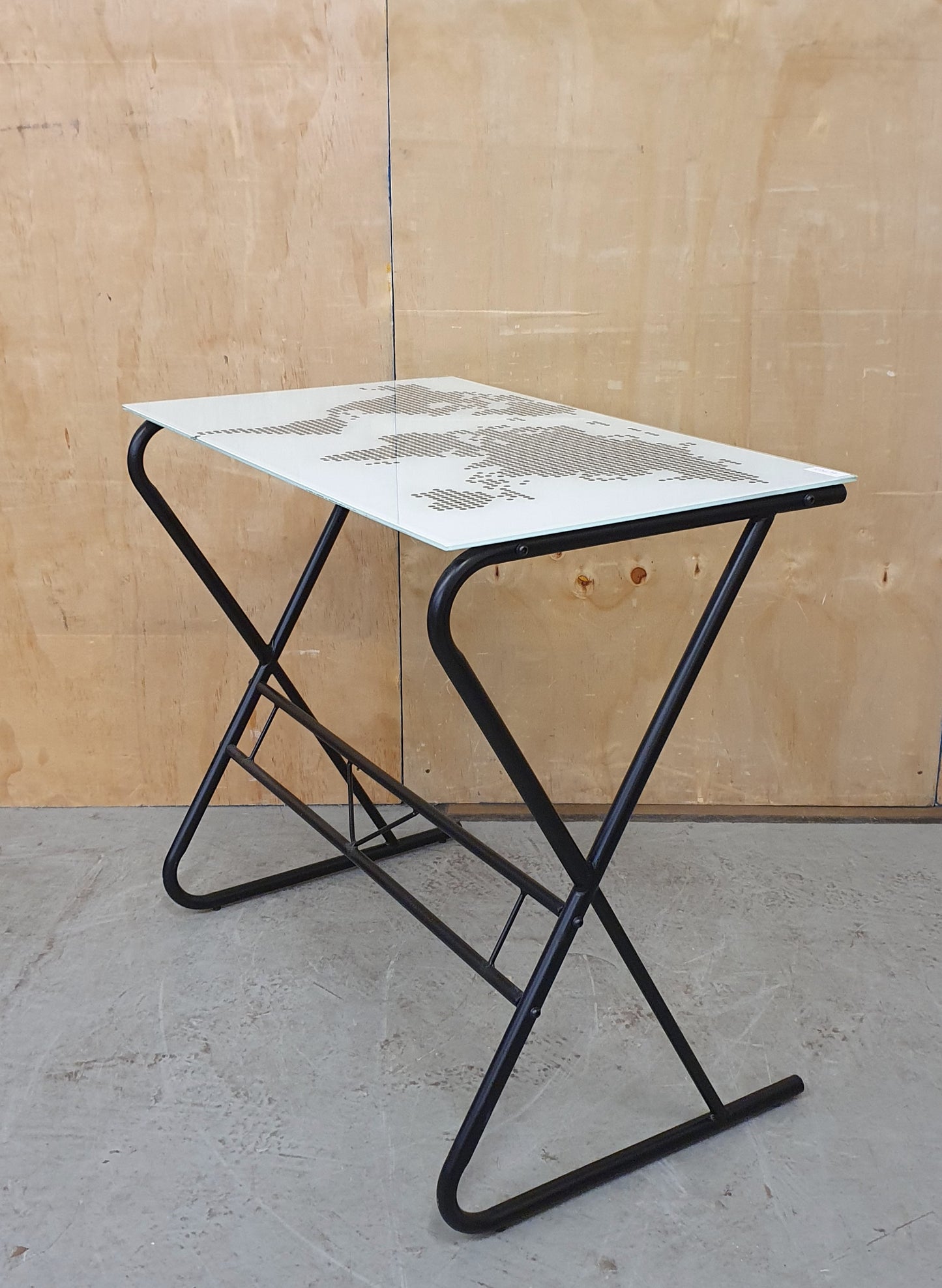 Tempered Glass Top Metal Base Desk with World Map Dotted Design - 103677