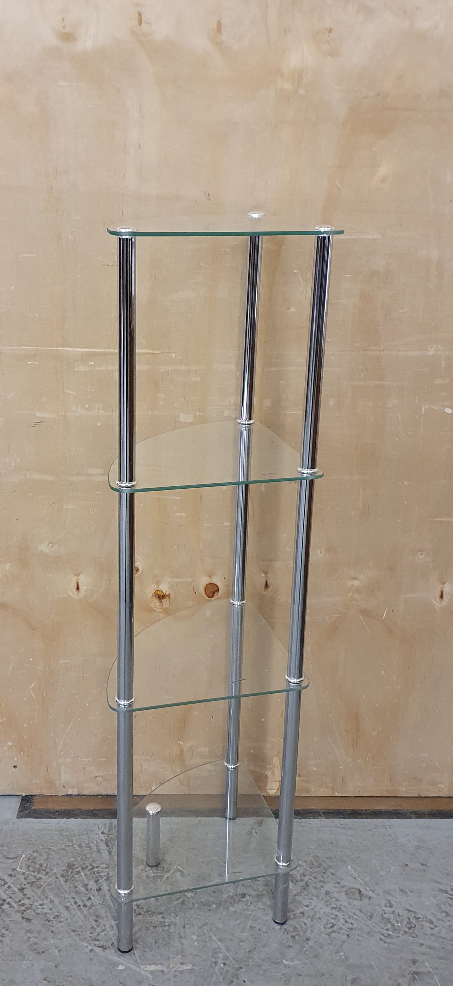 4 Tier Tempered Glass Corner Shelving Unit with Chrome Frame - 104547