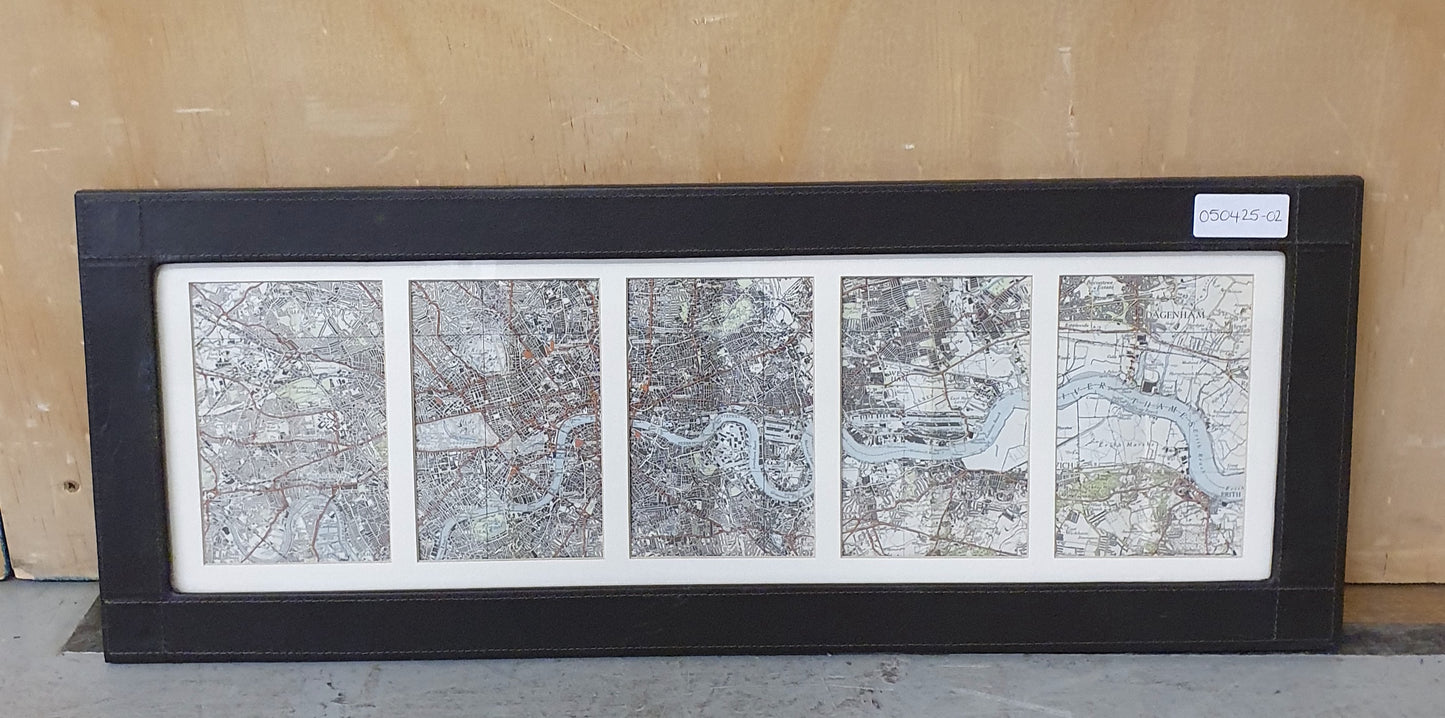 River Thames Map in Black Faux Leather Frame - 050425-02