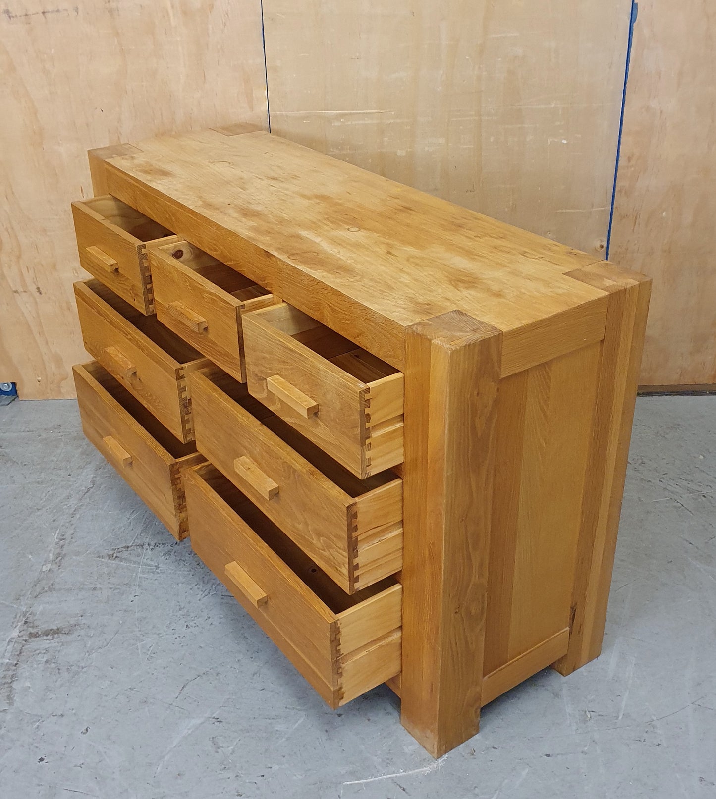 Large Oak 7 Drawer Chest of Drawers with Block Handles - 104486