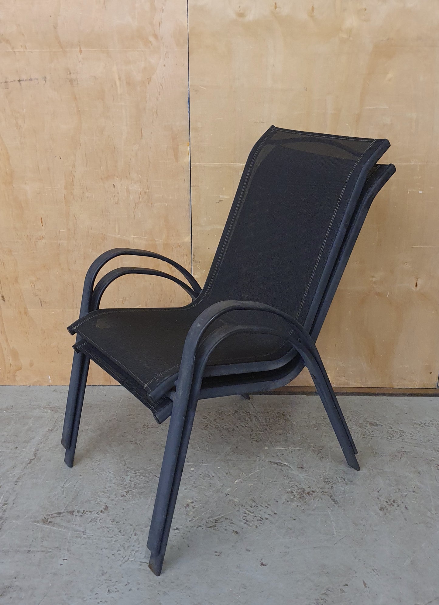 2 Matching Dark Grey Mesh Stackable Garden Chairs with Metal Frame - EL104446 / EL104447