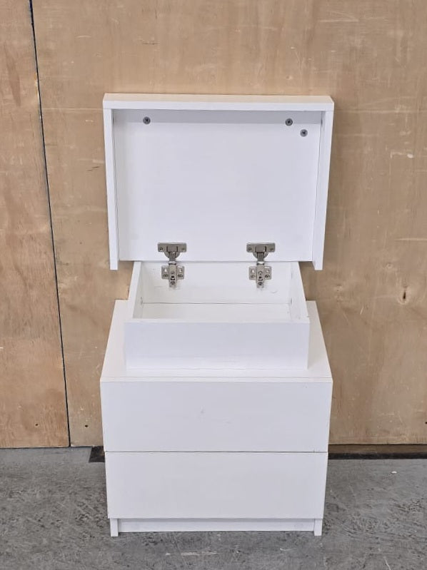 Single White Bedside Cabinet with 2 Drawers and Top Open Section - 104616