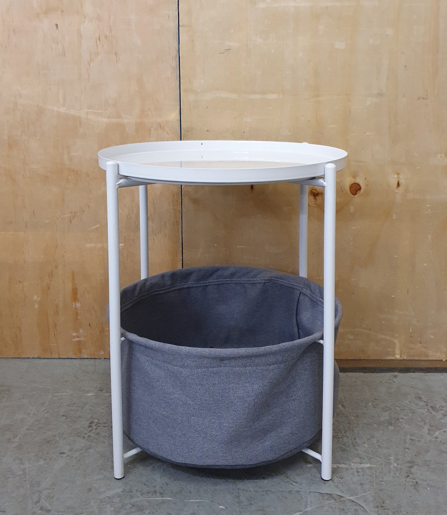 2 Tier Round White Metal Coffee Table with Grey Canvas Storage - 104268