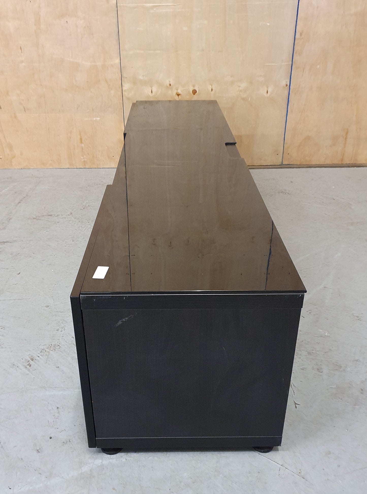 Large Black Glass / Wood TV Stand with 2 Doors and Internal Shelving - 103723