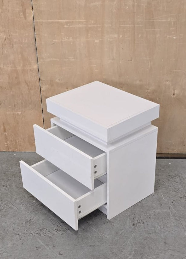 Single White Bedside Cabinet with 2 Drawers and Top Open Section - 104616