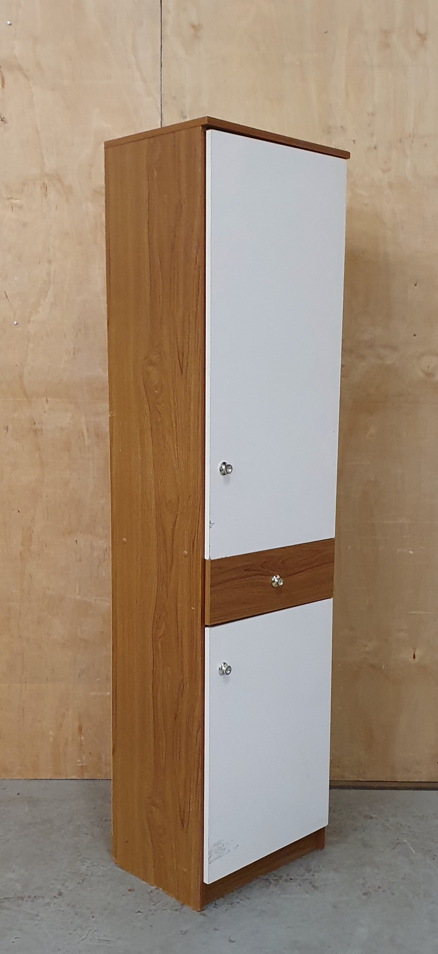 Slim Wood Wardrobe with 2 Doors and Central Drawer - 104598