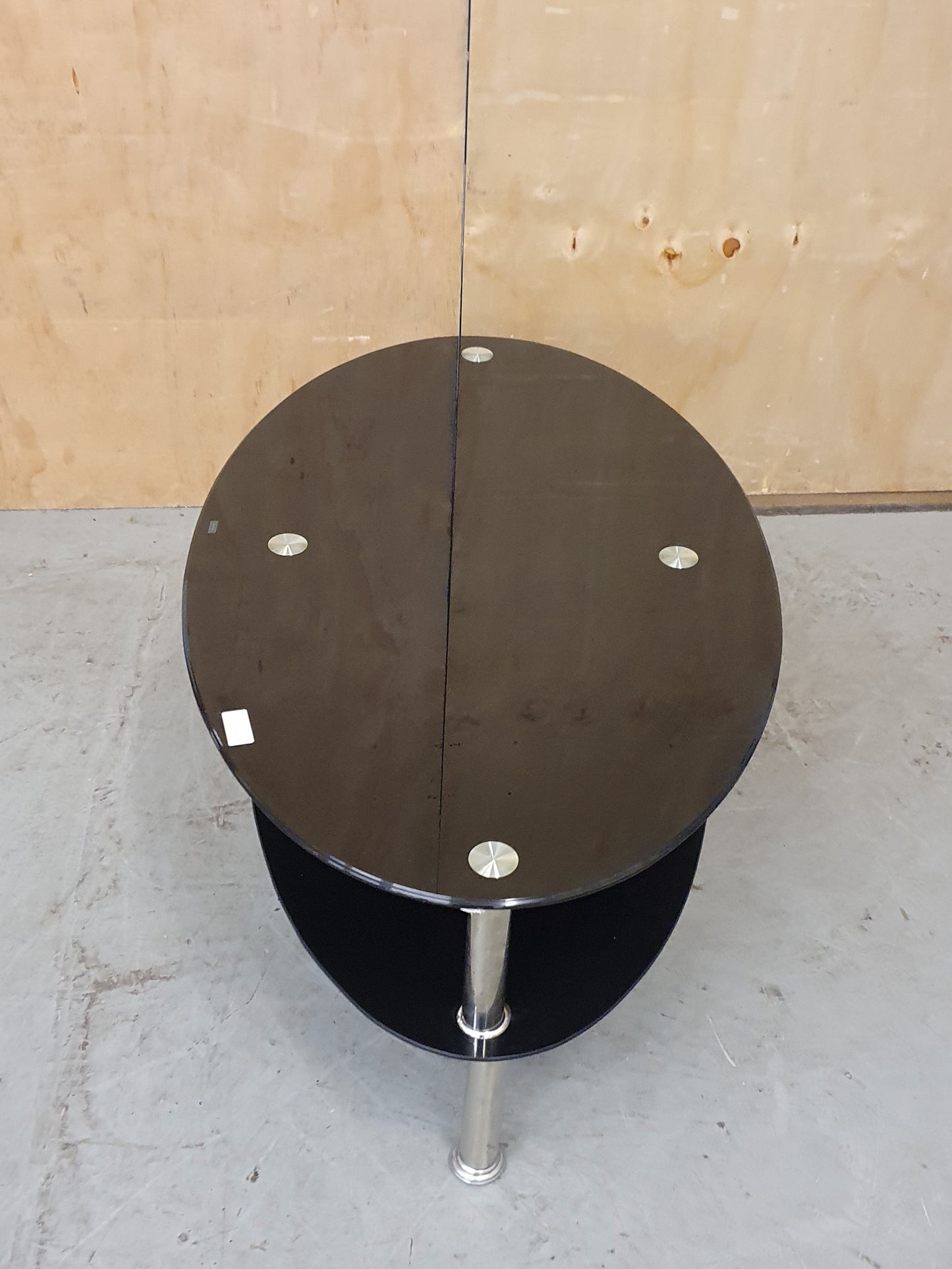 3 Tier Black Tempered Glass Oval Coffee Table with Chrome Frame - 103724