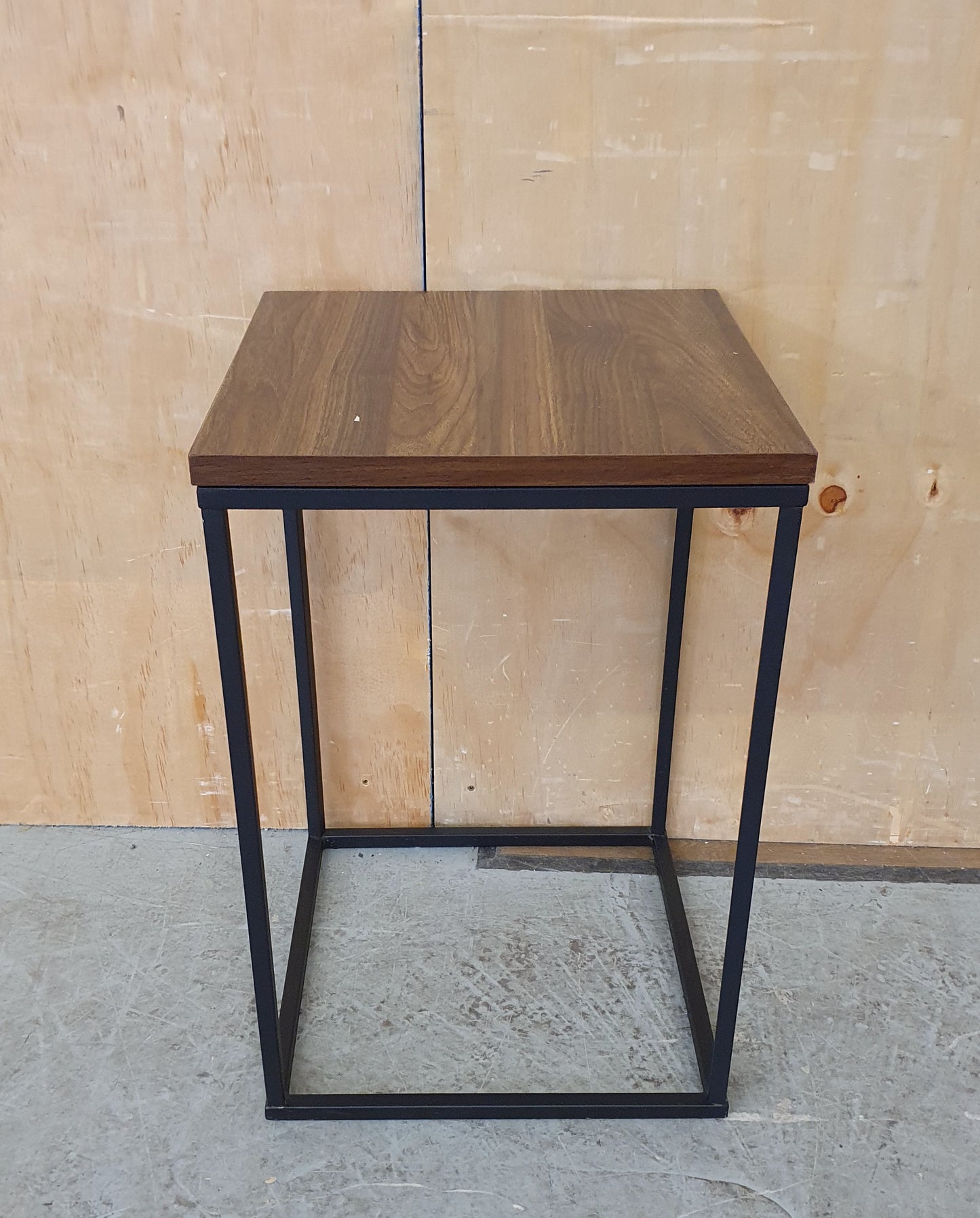 Dark Wood Top Side Table with Black Metal Wrap Around Frame - 104321