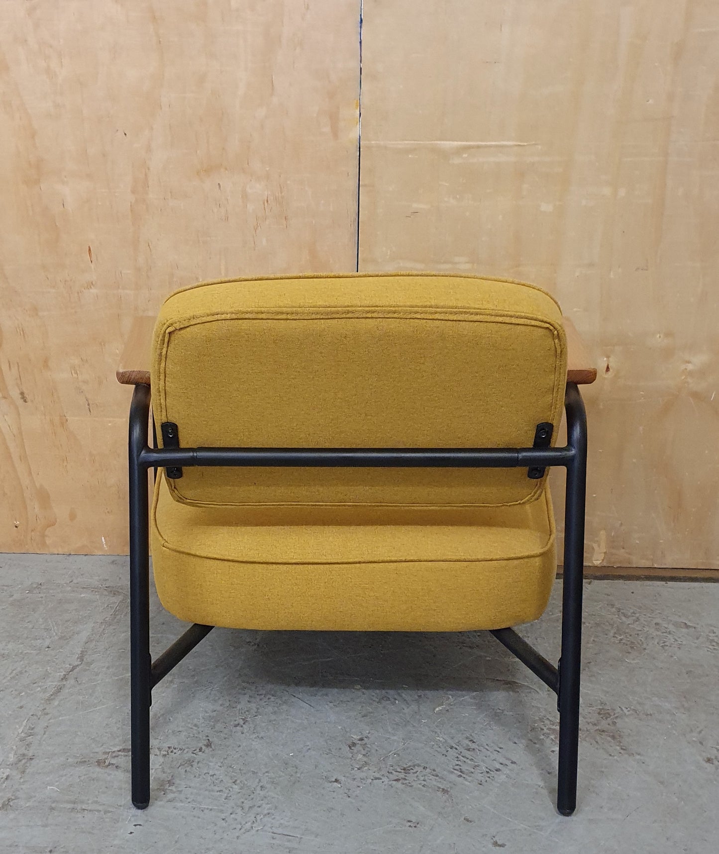 Modern Mustard Accent Chair with Black Metal Frame, Wood Armrest and Detachable Back Rest - 104869