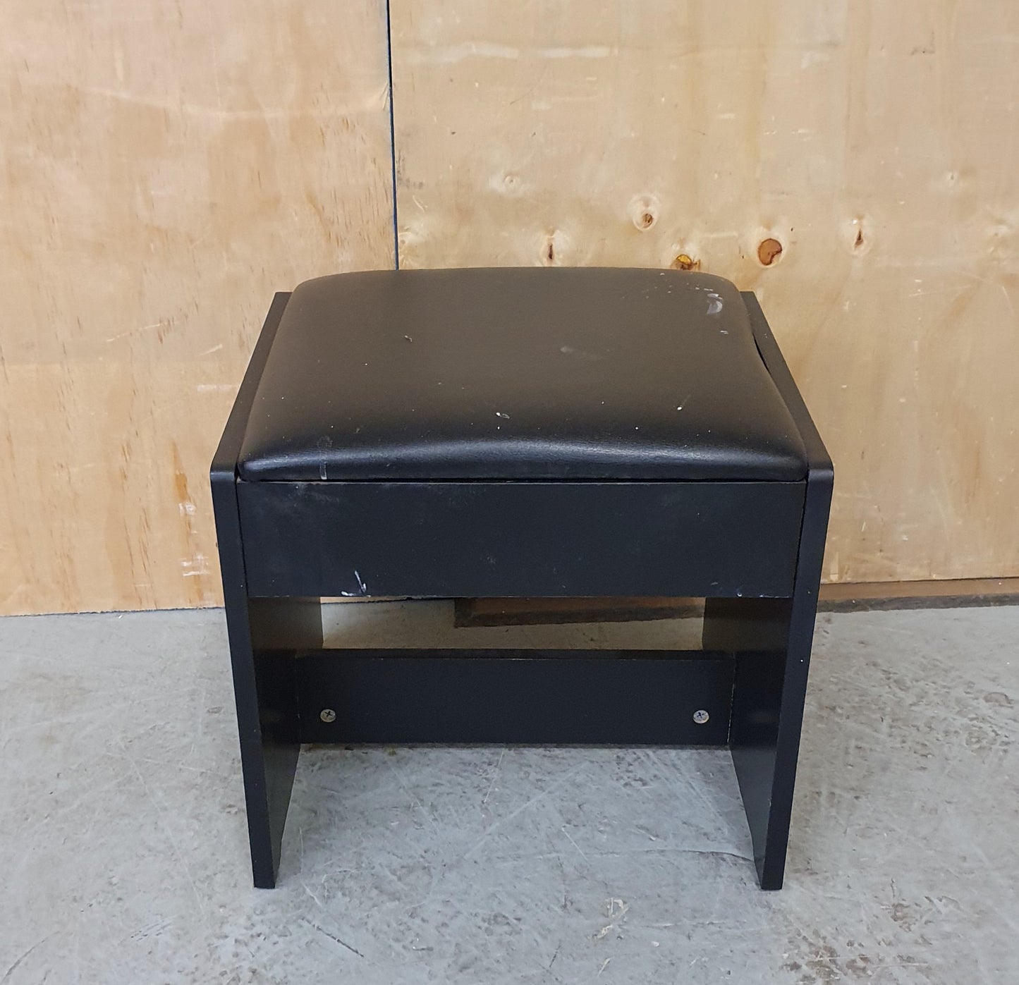 Black Wood Frame Footstool with Faux Leather Black Seat - EL104015