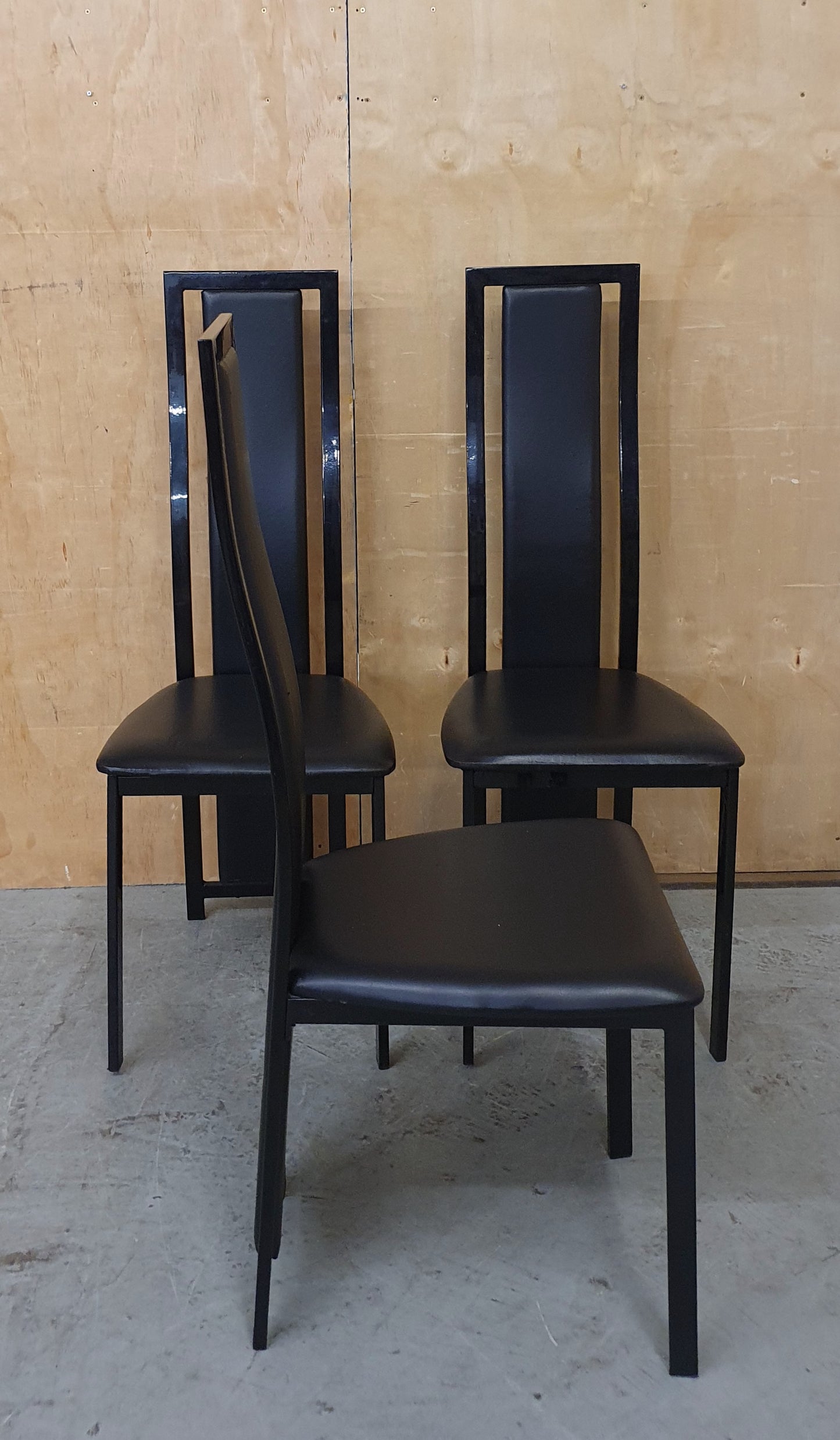 3 Matching Black High Back Faux Leather Dining Chairs - 104433 / 104434 / 104435