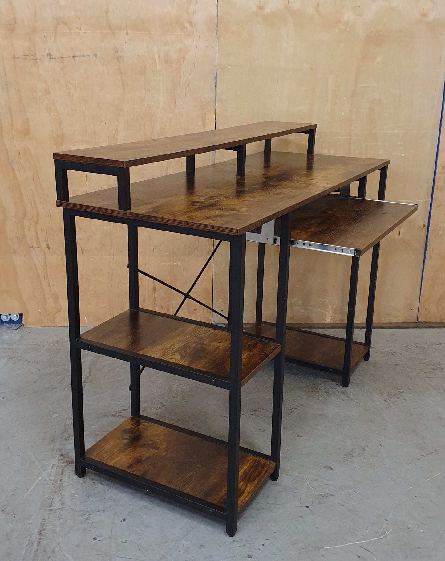 2 Tier Large Wood Desk with Shelving on Both Sides - 104878