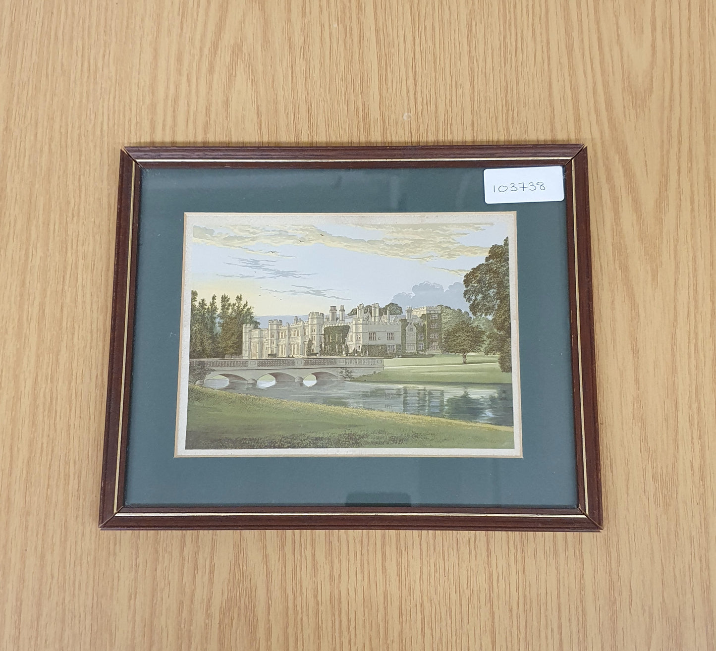 English Stately Home with Bridge Vintage Art Print - 103738