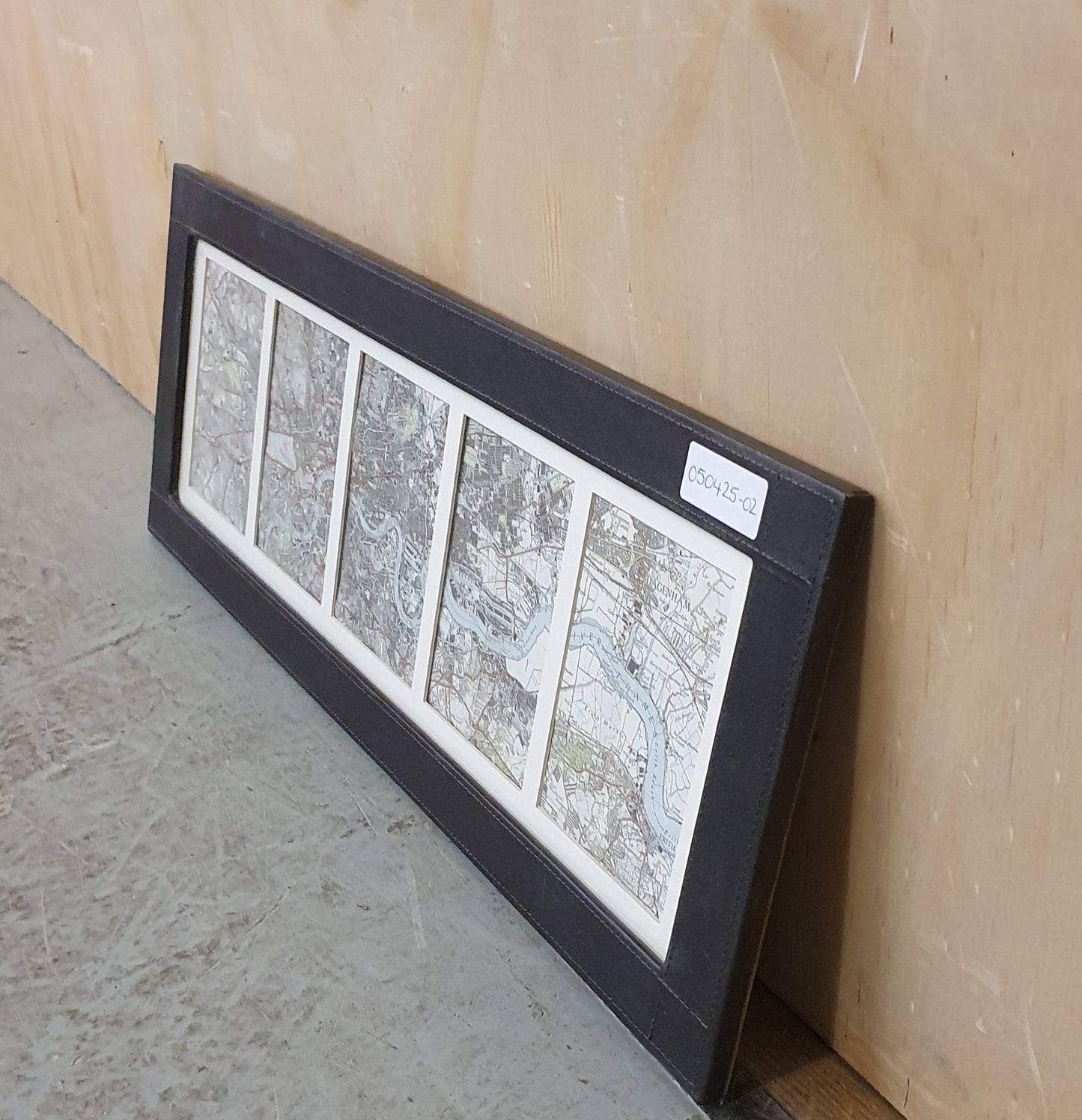 River Thames Map in Black Faux Leather Frame - 050425-02