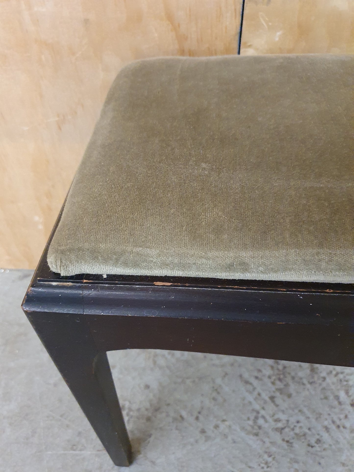 Dark Wood Frame Foot Stool with Olive Green Velvet Seat - EL104399