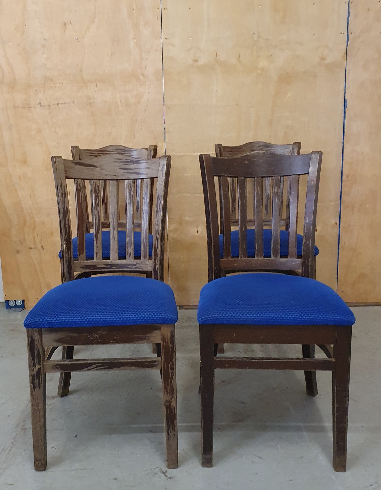 4 Matching Dark Brown Dining Chairs with Navy Blue Fabric Seats - 103899/103900/103901/103902