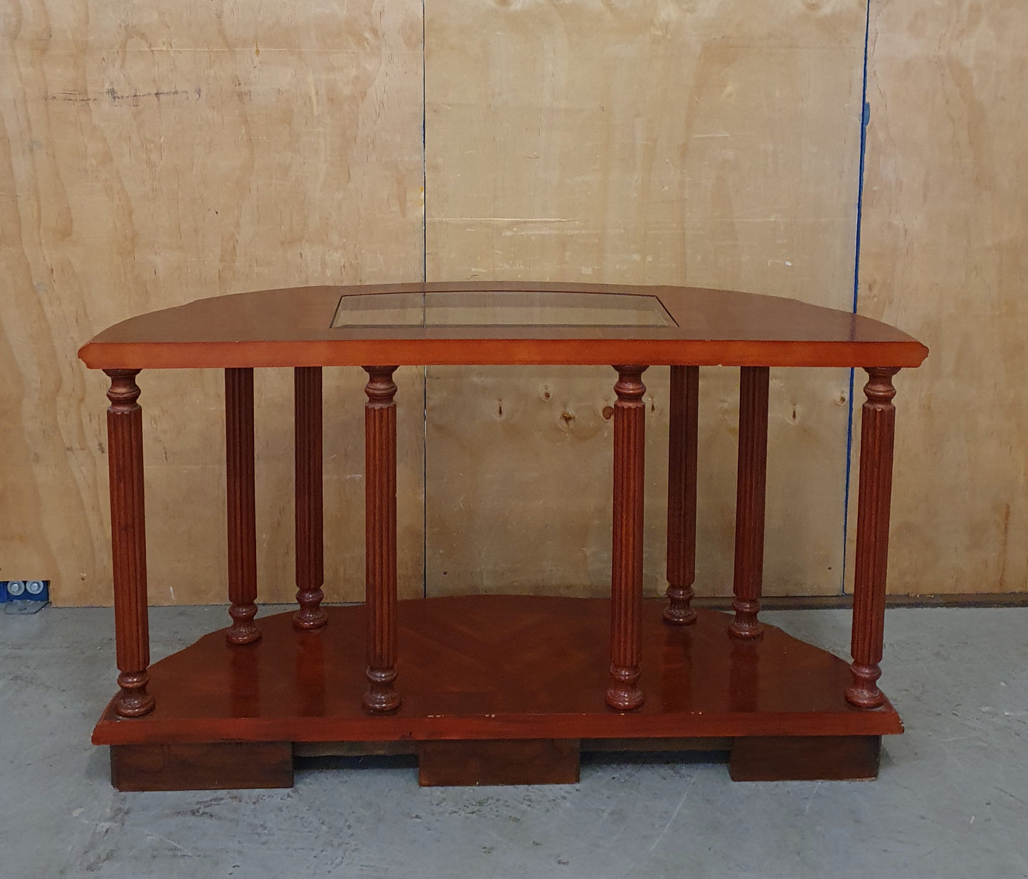 2 Tier Half Moon Varnished Wood Sideboard with Central Glass Top - EL104919