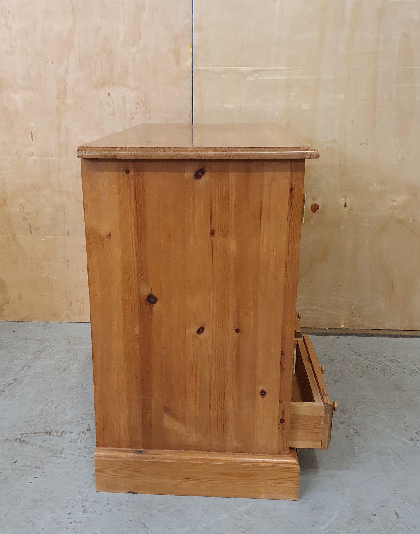 Small Glass Door Pine Cabinet with Drawers and Built In CD Racks - EL104074