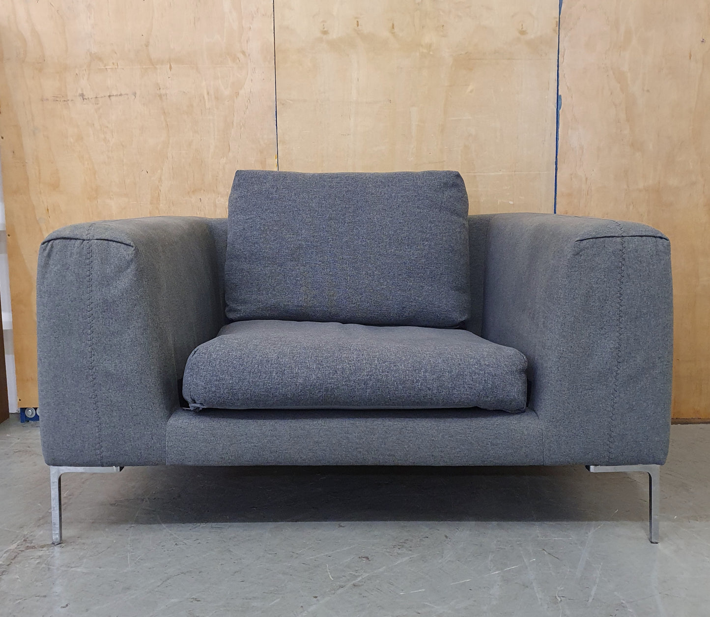 Grey Love Seat / Large Armchair with Chrome Feet - 104573