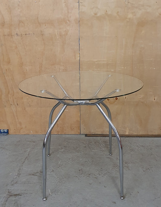 Round Glass Dining Table with Chrome Frame - 104879